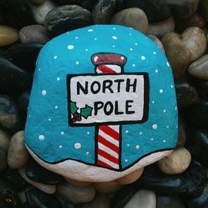 Hand Painted Rock - North Pole